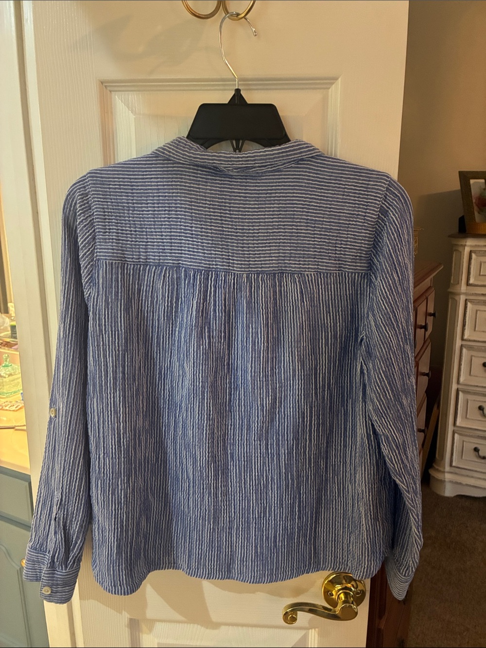 J. Jill Vibrant Blue & White Striped Cotton Gauze Popover Shirt SZ S - Picture 6 of 6